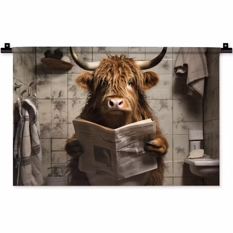 Wandkleed - Schotse hooglander - Toilet - Krant - Badkamer — 1