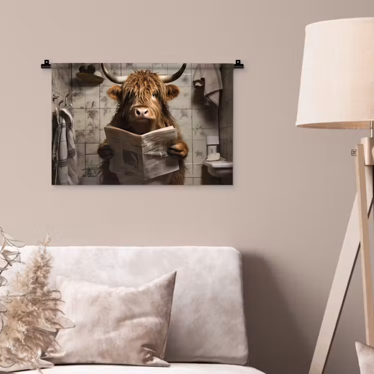 Wandkleed - Schotse hooglander - Toilet - Krant - Badkamer — 2
