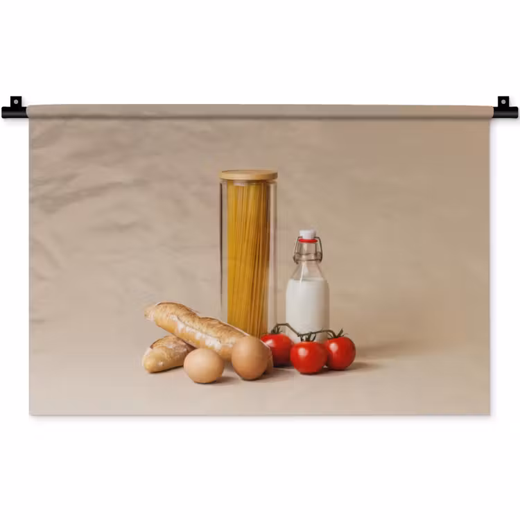 Wandkleed - Spaghetti - Melk - Tomaten - Eieren - Brood — 1