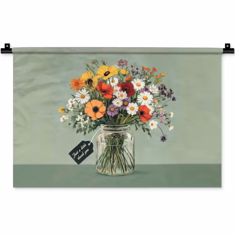 Wandkleed - Bloemen - Vaas - Kaartje — 1