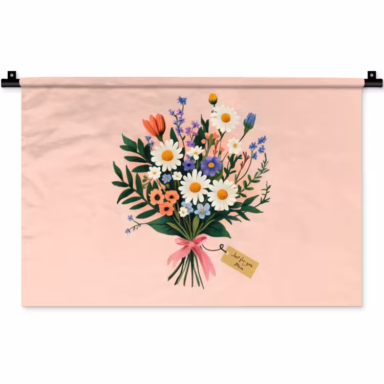 Wandkleed - Margrieten - Boeket - Strikje - Roze — 1