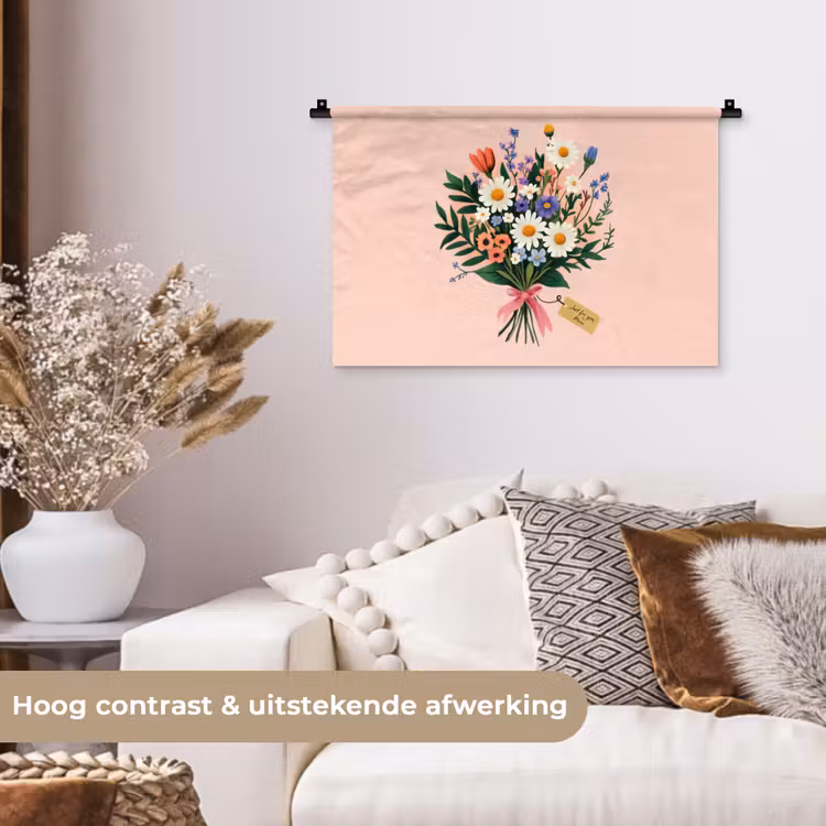 Wandkleed - Margrieten - Boeket - Strikje - Roze — 4
