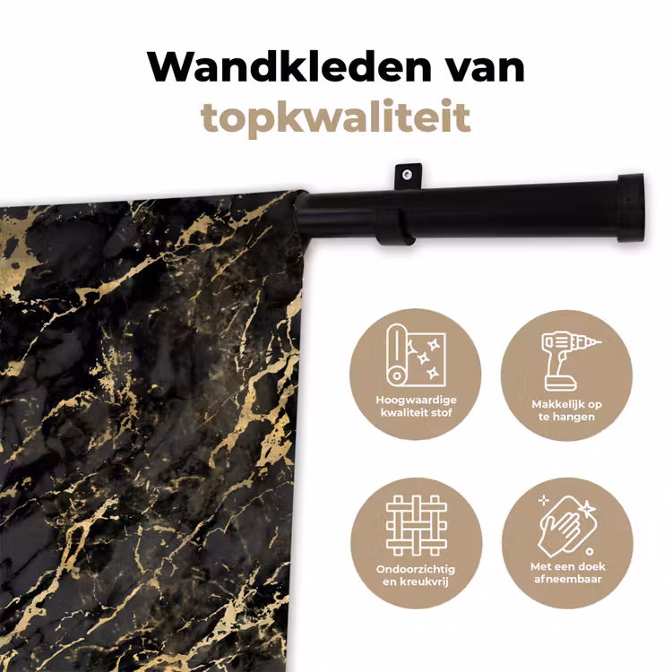 Wandkleed - Marmer - Zwart - Goudstructuur — 3
