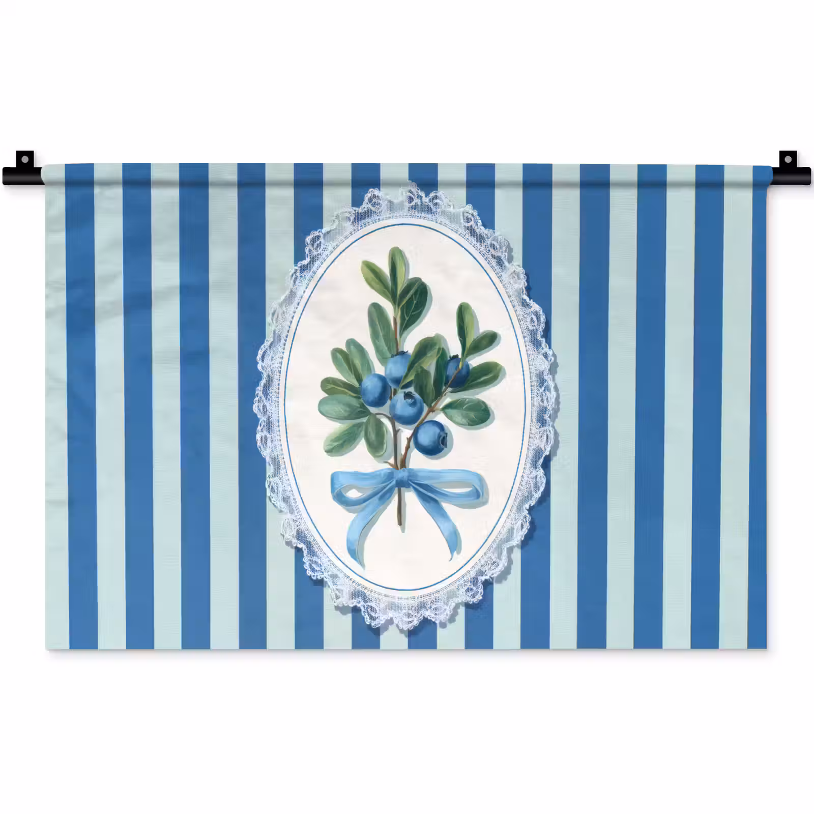 Wandkleed - Illustratie - Bessen - Blauw - Strepen — 1