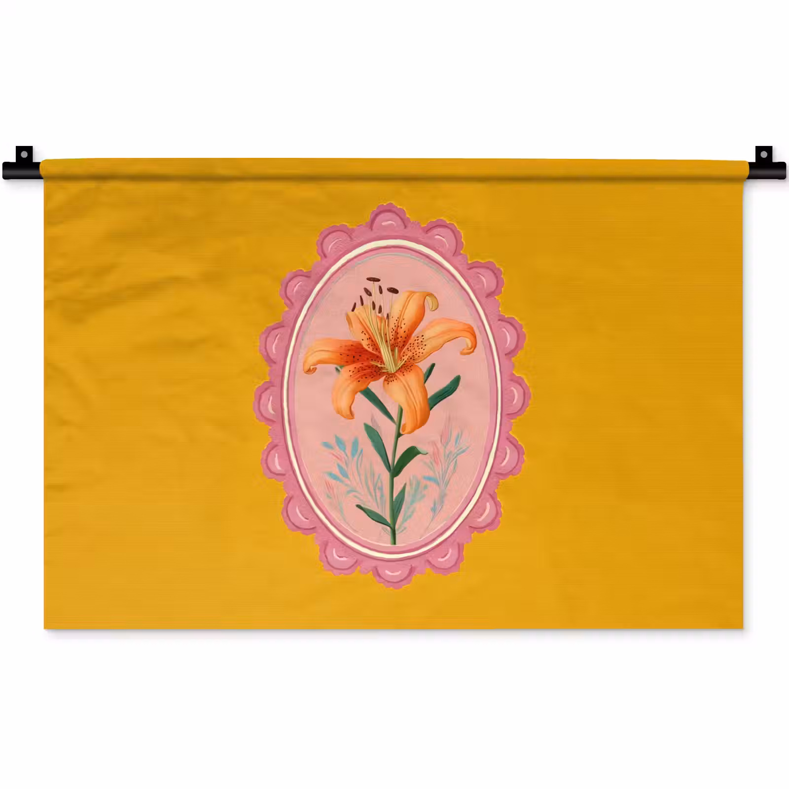 Wandkleed - Lelie - Oranje - Lijst - Ovaal — 1