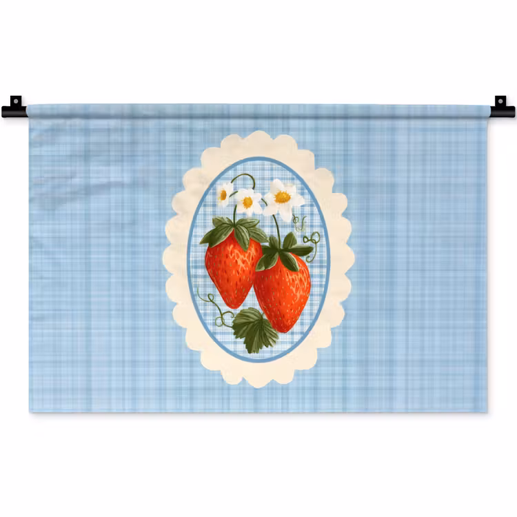 Wandkleed - Aardbeien - Lijst - Rood - Geruit — 1