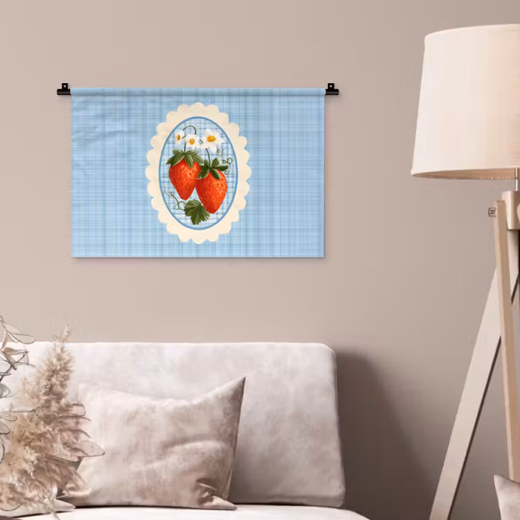 Wandkleed - Aardbeien - Lijst - Rood - Geruit — 2