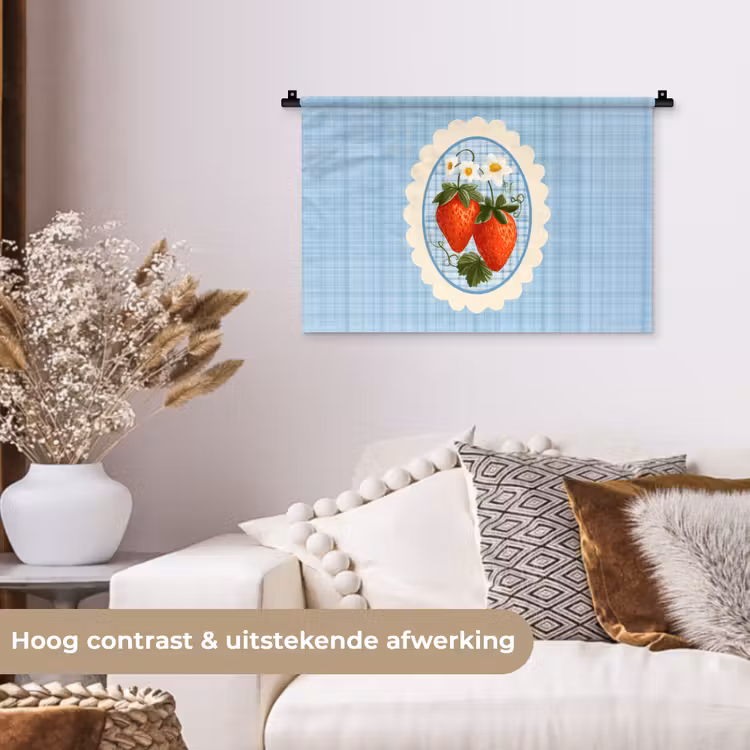 Wandkleed - Aardbeien - Lijst - Rood - Geruit — 4