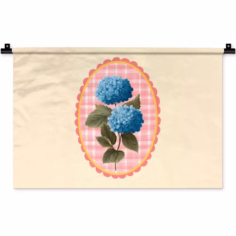 Wandkleed - Bloemen - Blauw - Lijst - Bladeren — 1