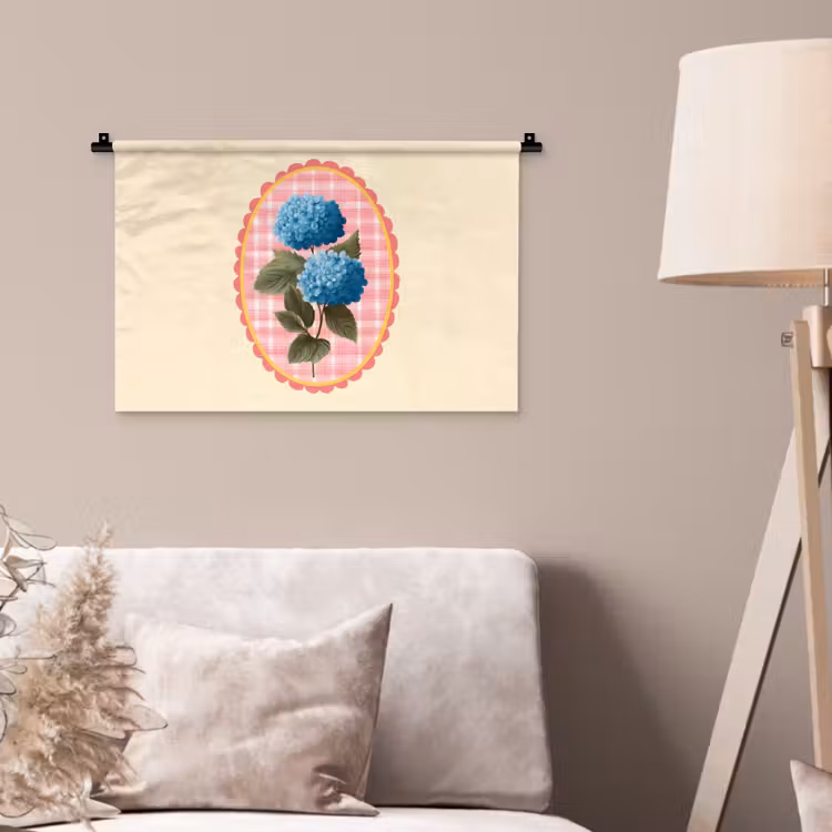 Wandkleed - Bloemen - Blauw - Lijst - Bladeren — 2