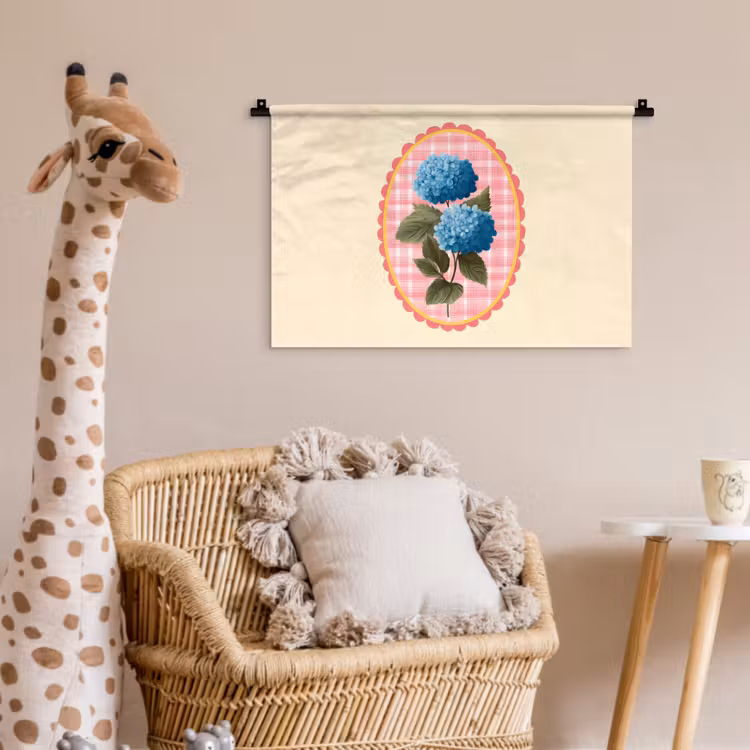 Wandkleed - Bloemen - Blauw - Lijst - Bladeren — 5