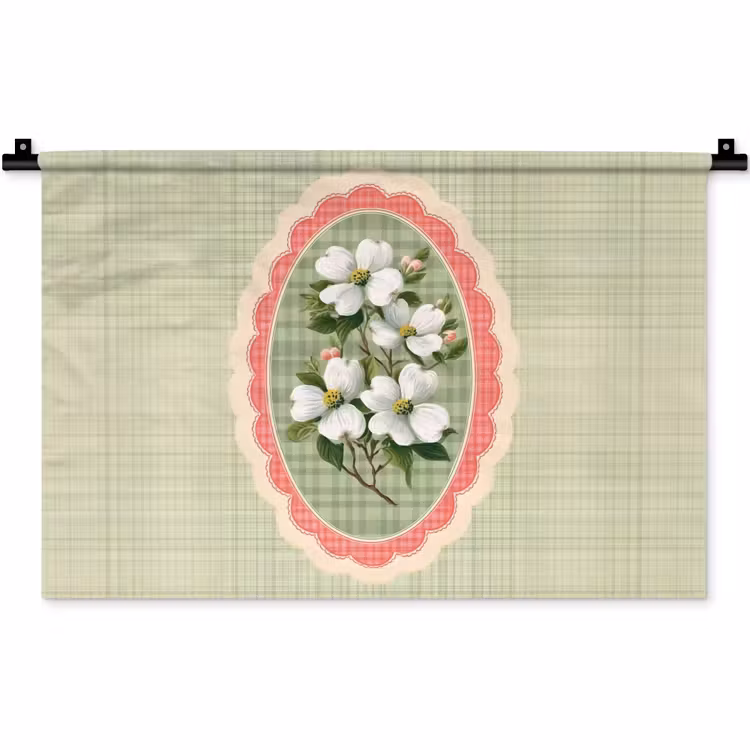 Wandkleed - Bloemen - Illustratie - Geruit - Groen — 1