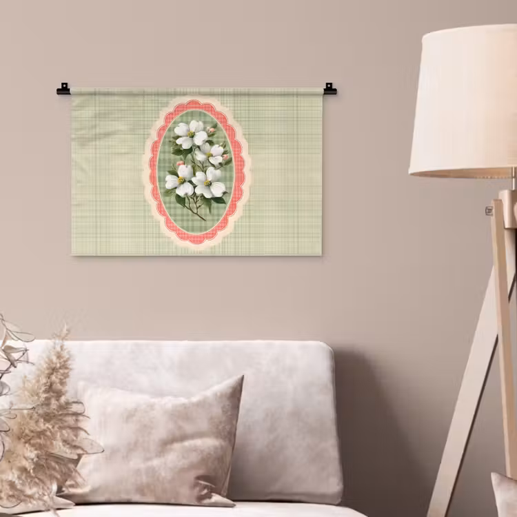 Wandkleed - Bloemen - Illustratie - Geruit - Groen — 2
