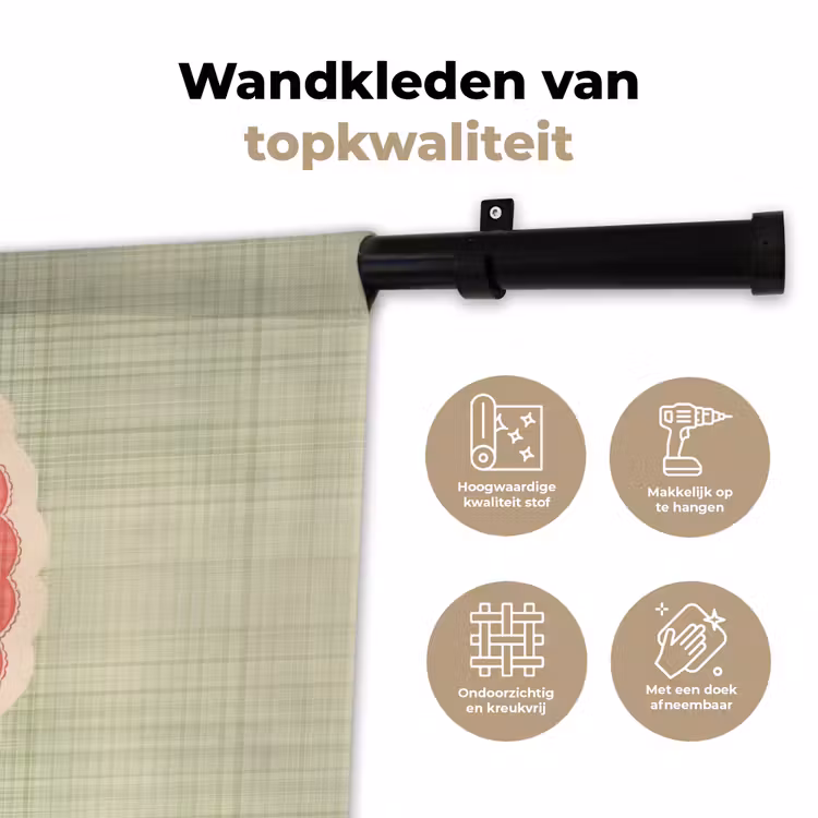 Wandkleed - Bloemen - Illustratie - Geruit - Groen — 3