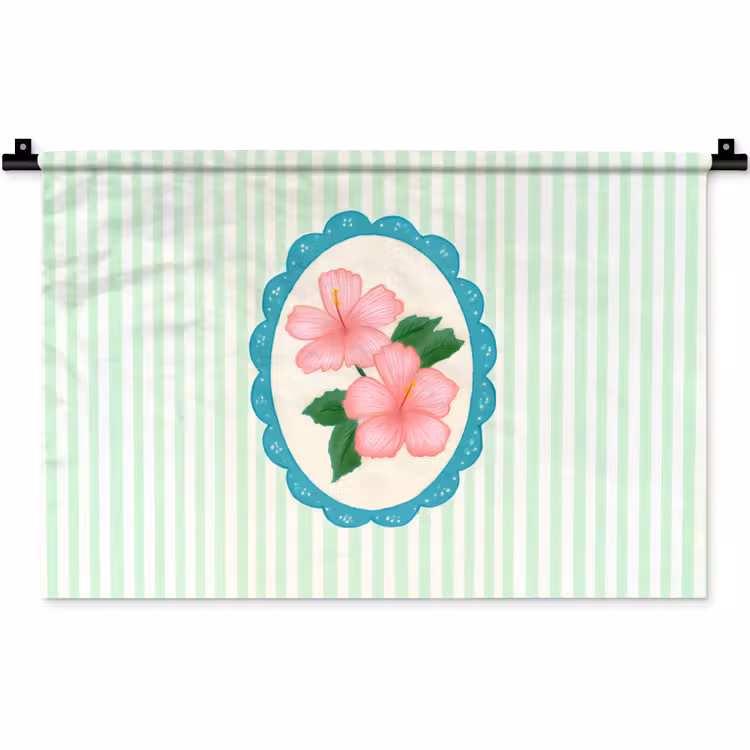 Wandkleed - Bloemen - Ovaal - Strepen - Groen — 1