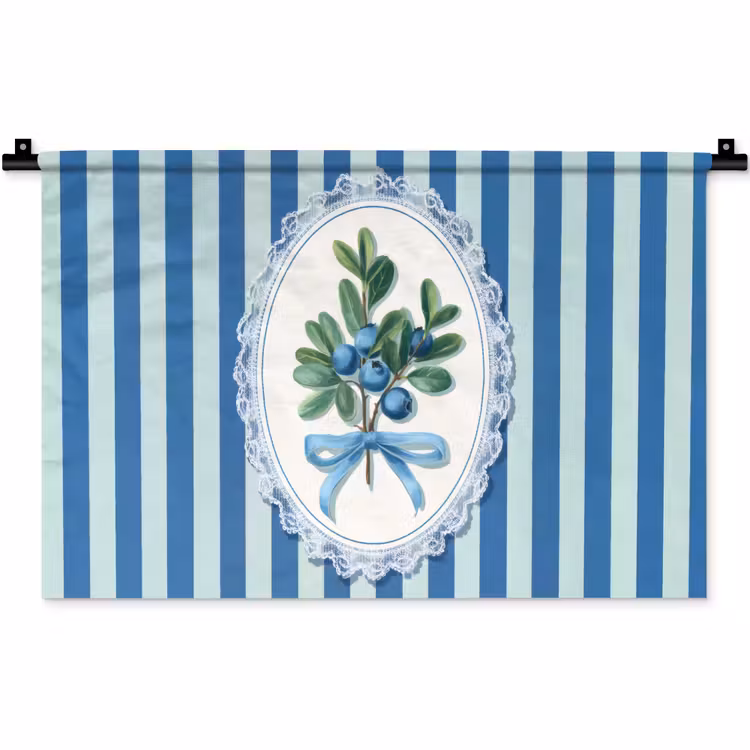 Wandkleed - Illustratie - Bessen - Blauw - Strepen — 1