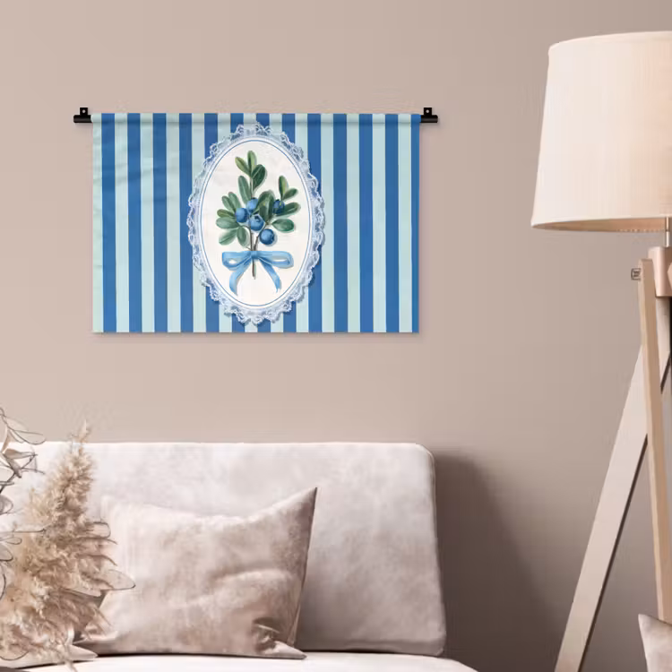 Wandkleed - Illustratie - Bessen - Blauw - Strepen — 2