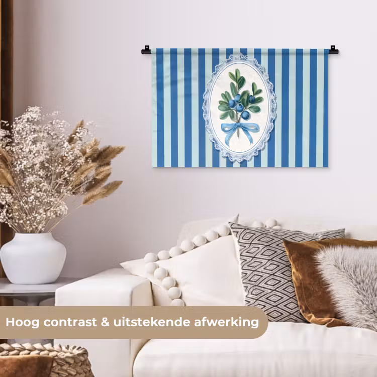 Wandkleed - Illustratie - Bessen - Blauw - Strepen — 4