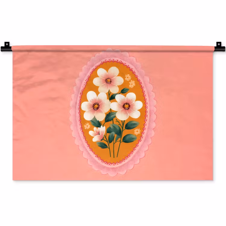 Wandkleed - Illustratie - Bloemen - Rand - Roze — 1