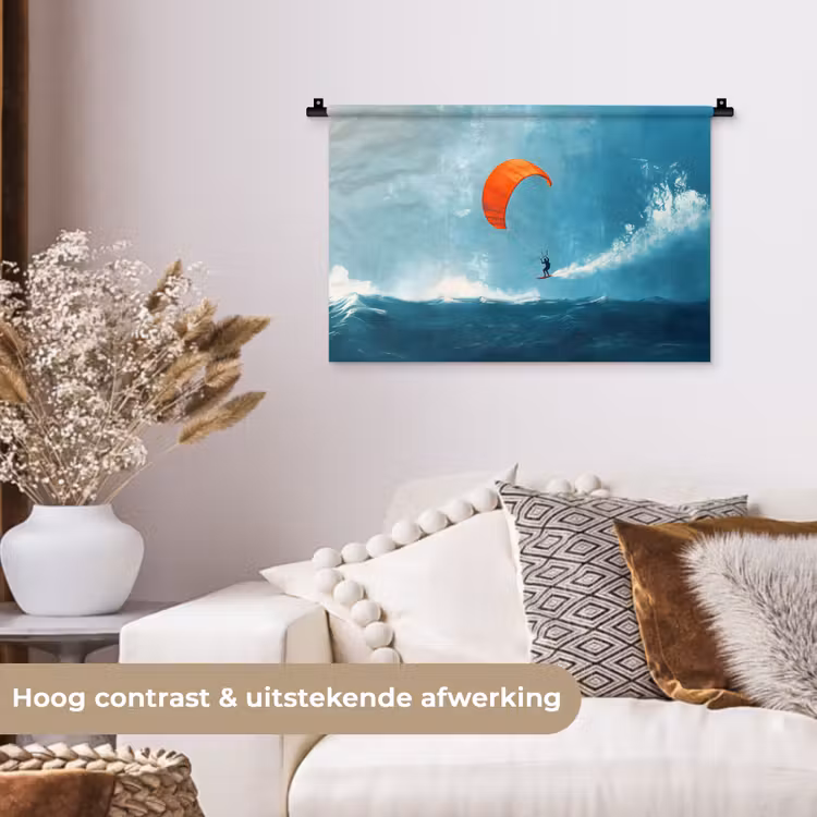 Wandkleed - Kitesurfer - Oranje - Zee - Lucht — 4