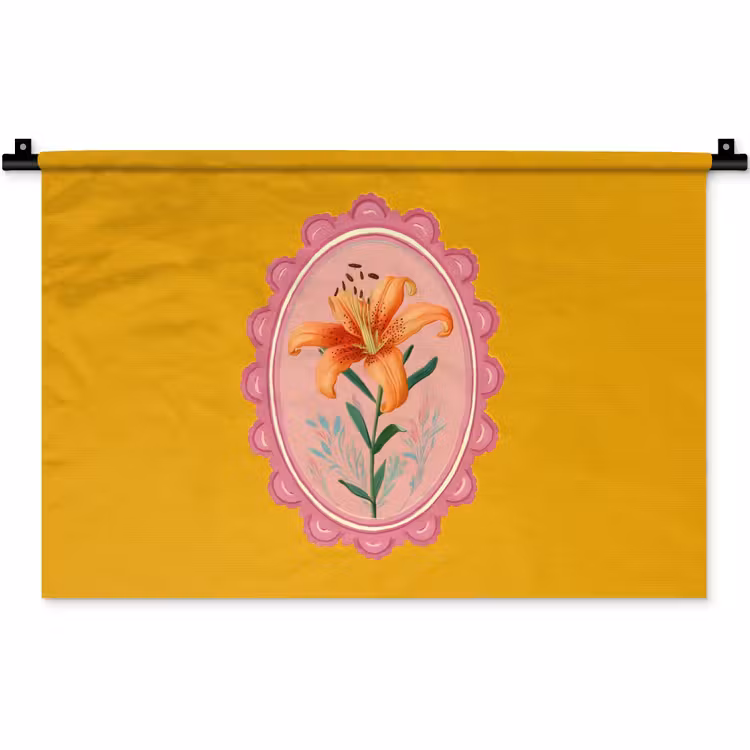 Wandkleed - Lelie - Oranje - Lijst - Ovaal — 1