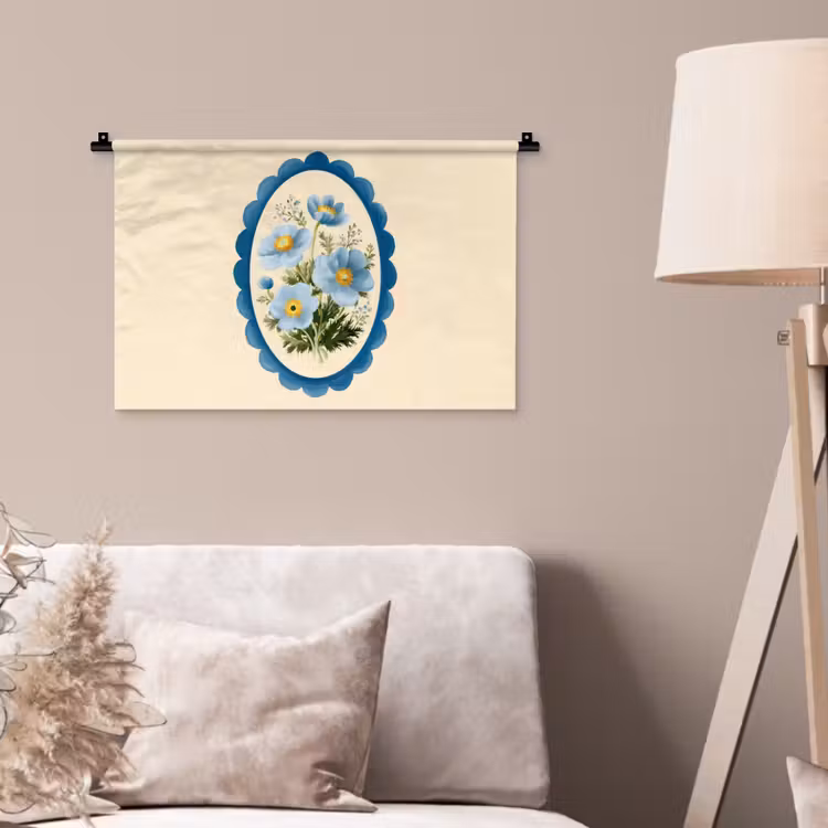 Wandkleed - Lijst - Bloemen - Lichtblauw - Illustratie — 2