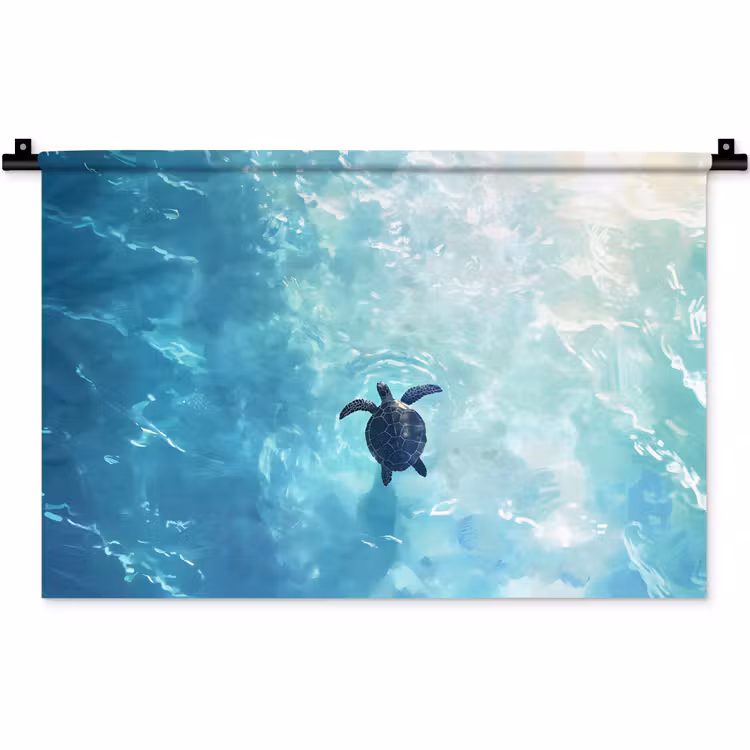 Wandkleed - Schildpad - Zee - Blauw - Schittering — 1