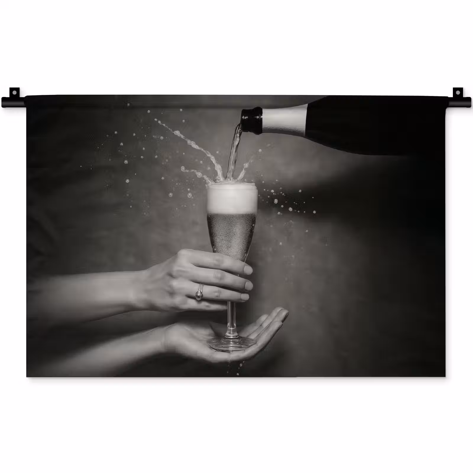 Wandkleed - Champagnefles - Glas - Minimalistisch - Spetters — 1