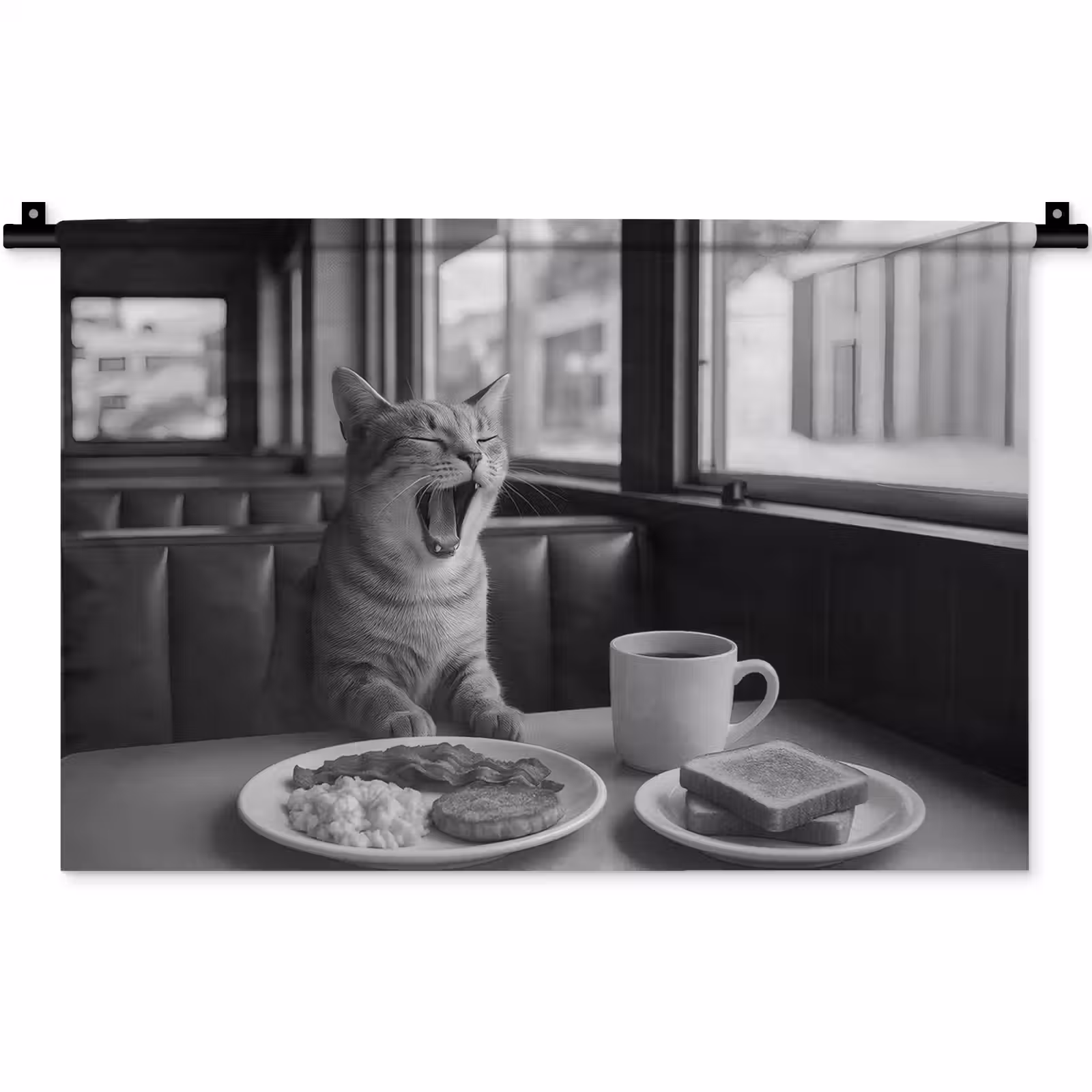 Wandkleed - Kat - Koffie - Brood - Zwart — 1