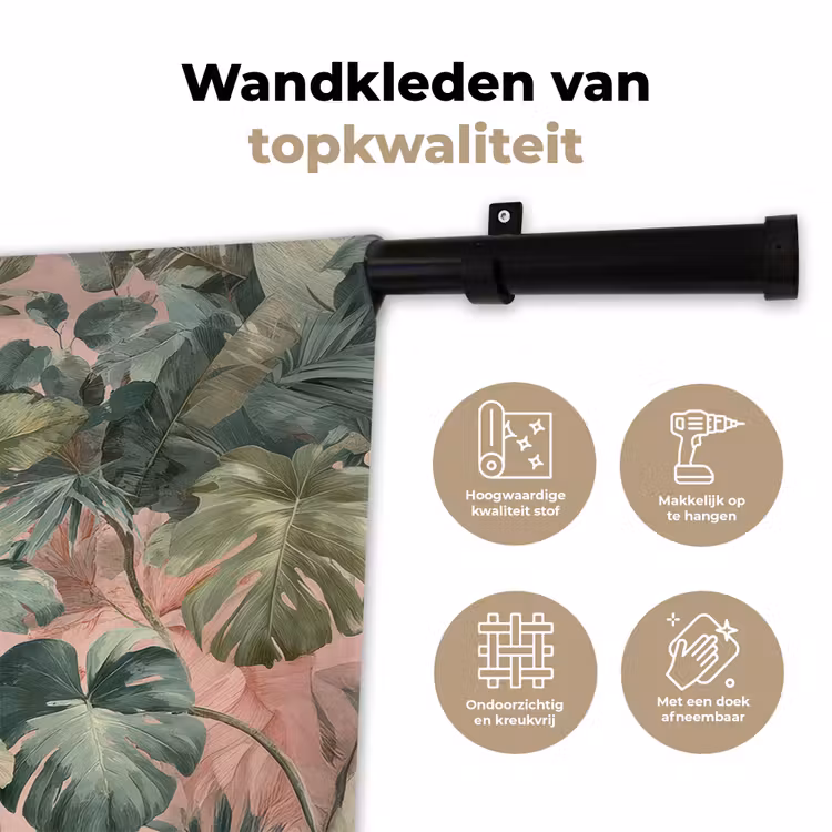 Wandkleed - Compositie van bladeren - Groen - Roze — 3