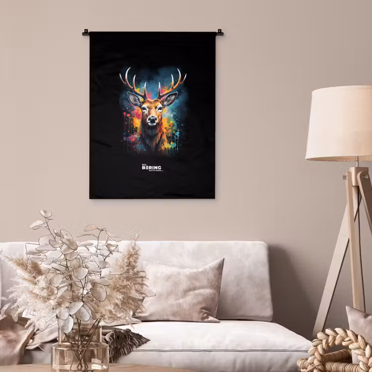 Wandkleed - Hert met gewei tussen graffiti spray — 2