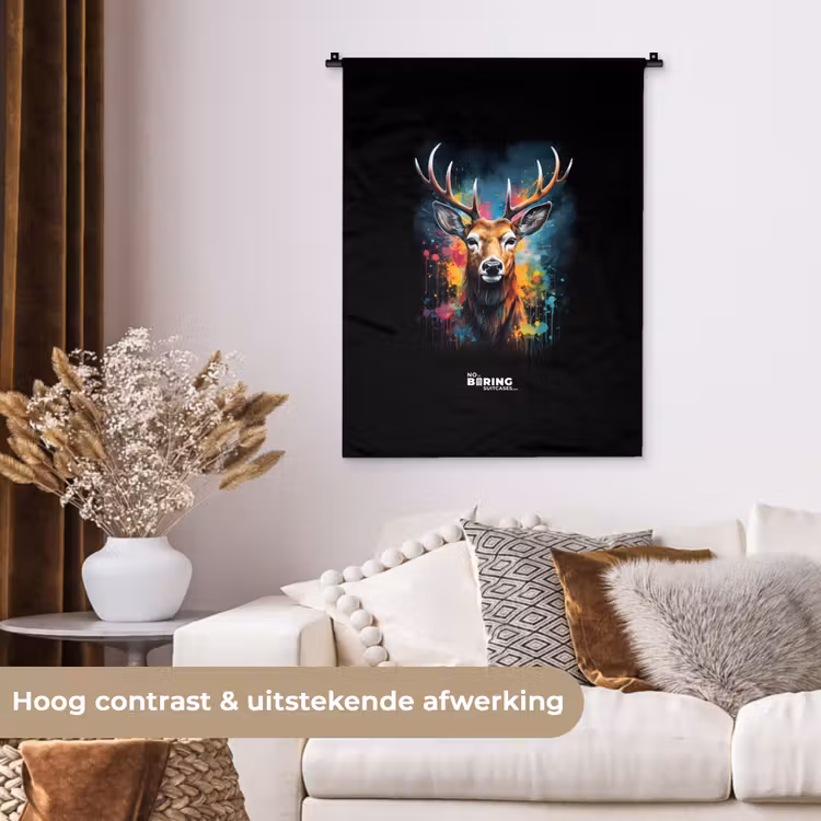 Wandkleed - Hert met gewei tussen graffiti spray — 5