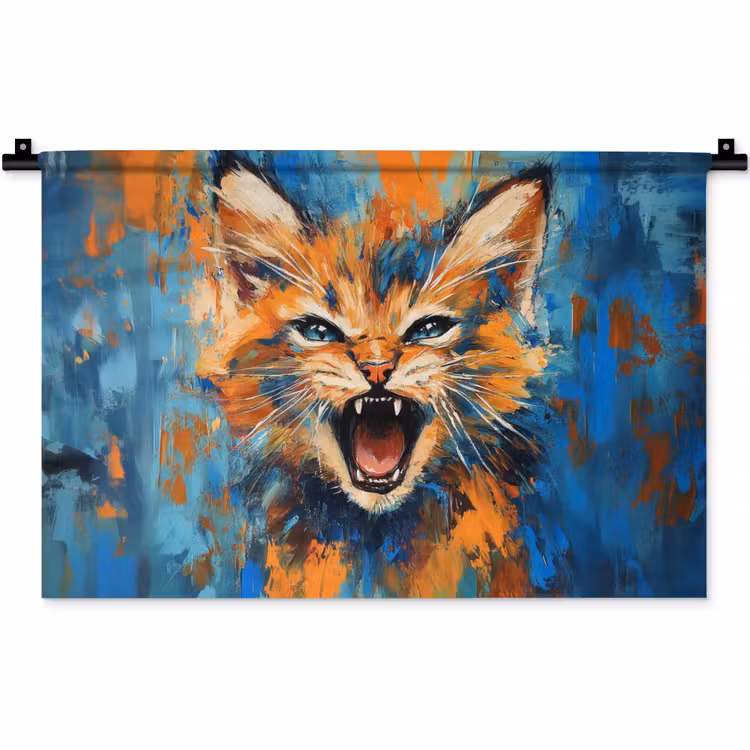 Wandkleed - Kat - Kleurrijk - Oranje - Blauw — 1