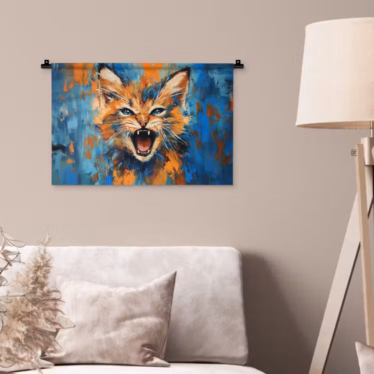 Wandkleed - Kat - Kleurrijk - Oranje - Blauw — 2