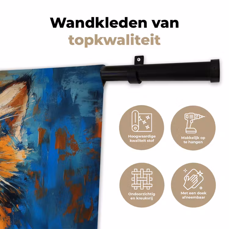 Wandkleed - Kat - Kleurrijk - Oranje - Blauw — 3