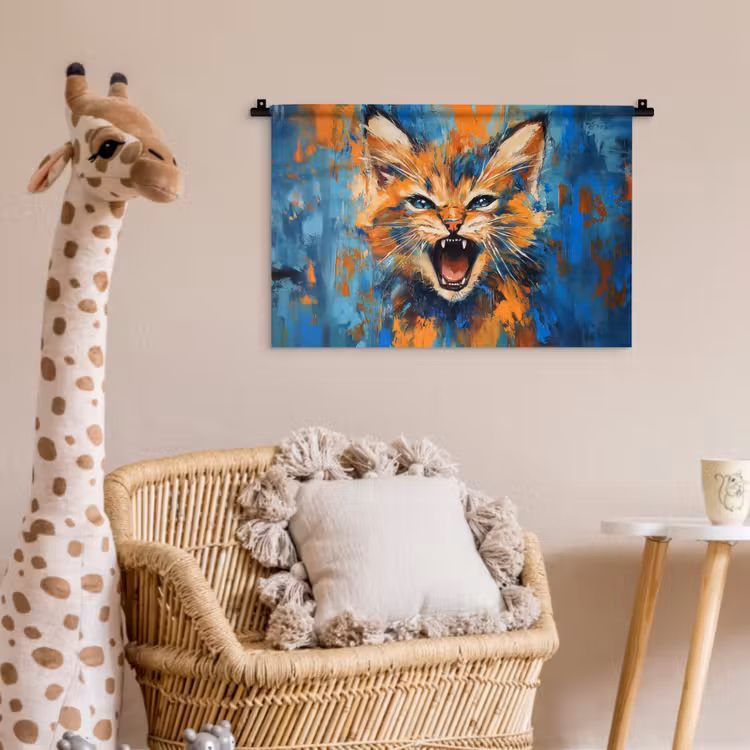 Wandkleed - Kat - Kleurrijk - Oranje - Blauw — 5