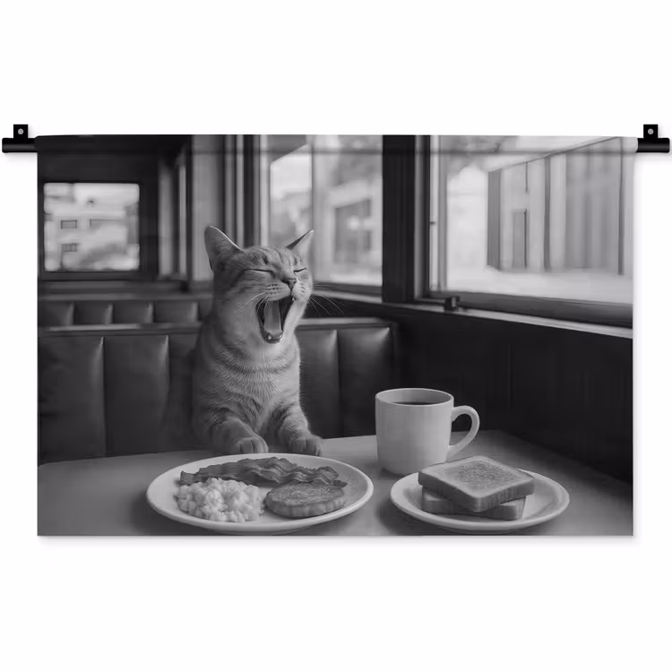 Wandkleed - Kat - Koffie - Brood - Zwart — 1