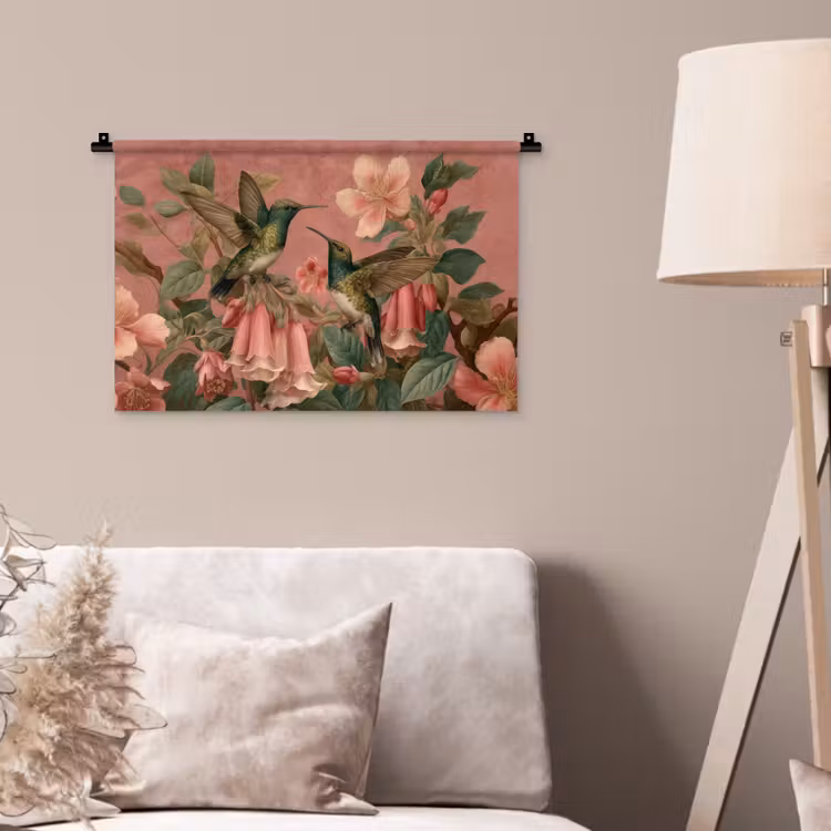 Wandkleed - Kolibries - Bloemen - Groen - Roze — 2