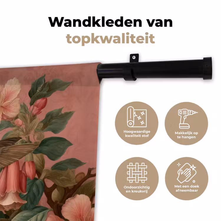Wandkleed - Kolibries - Bloemen - Groen - Roze — 3