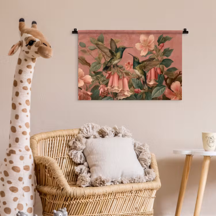 Wandkleed - Kolibries - Bloemen - Groen - Roze — 5