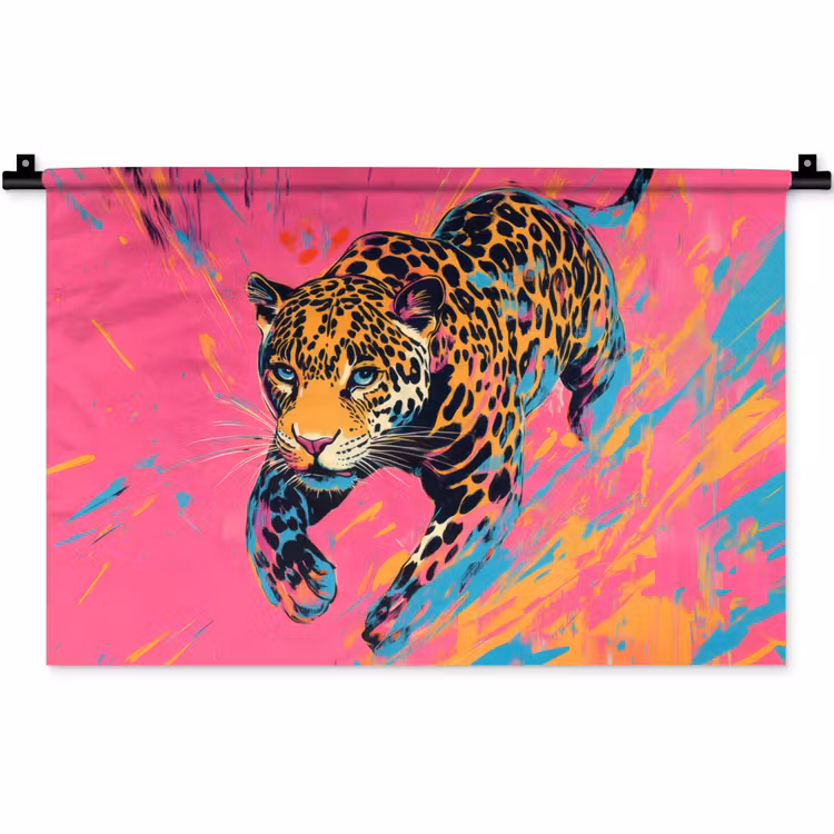 Wandkleed - Luipaard - Roze - Oranje - Blauw - Verf — 1