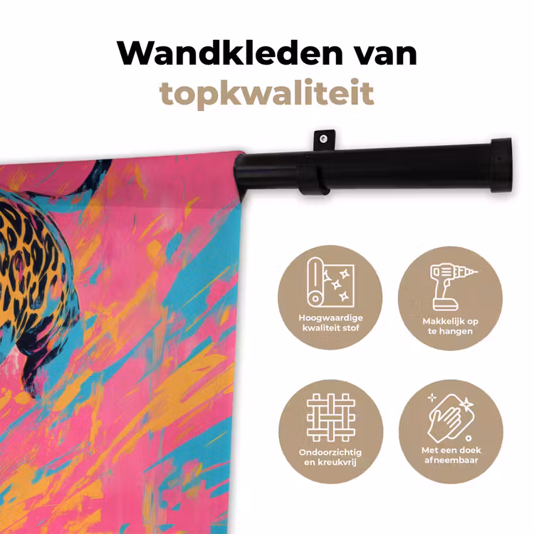 Wandkleed - Luipaard - Roze - Oranje - Blauw - Verf — 3