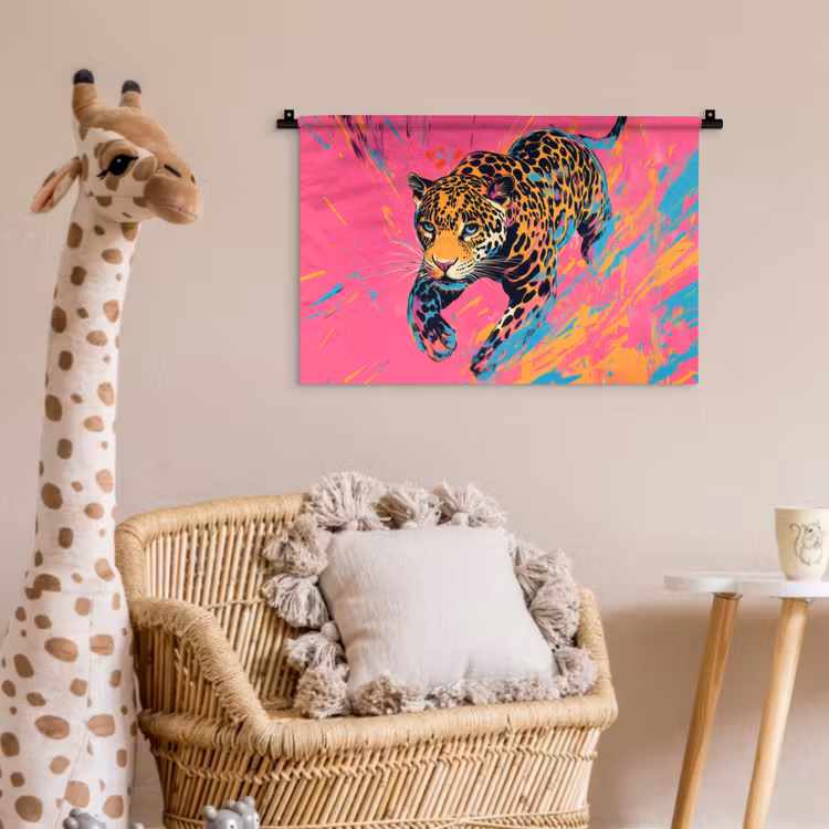 Wandkleed - Luipaard - Roze - Oranje - Blauw - Verf — 5