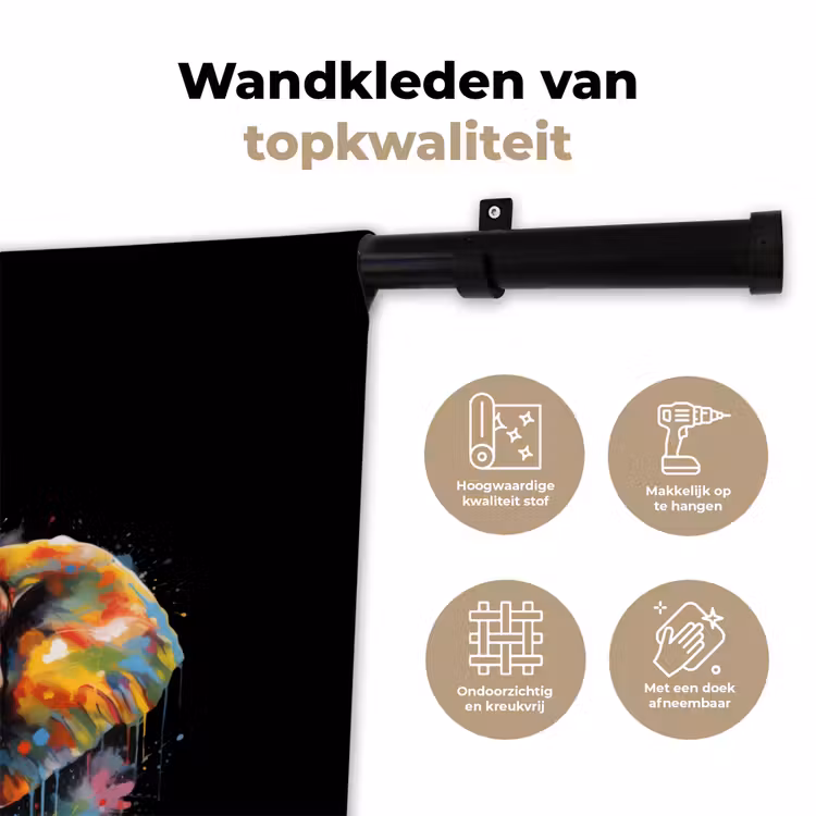 Wandkleed - Olifant versierd met kleurrijke spetters — 3