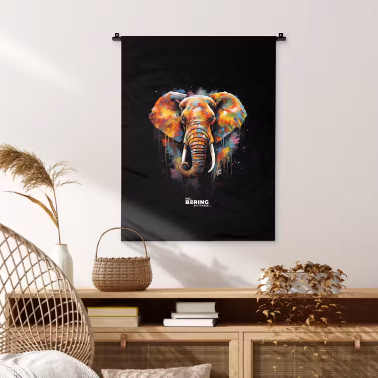 Wandkleed - Olifant versierd met kleurrijke spetters — 4