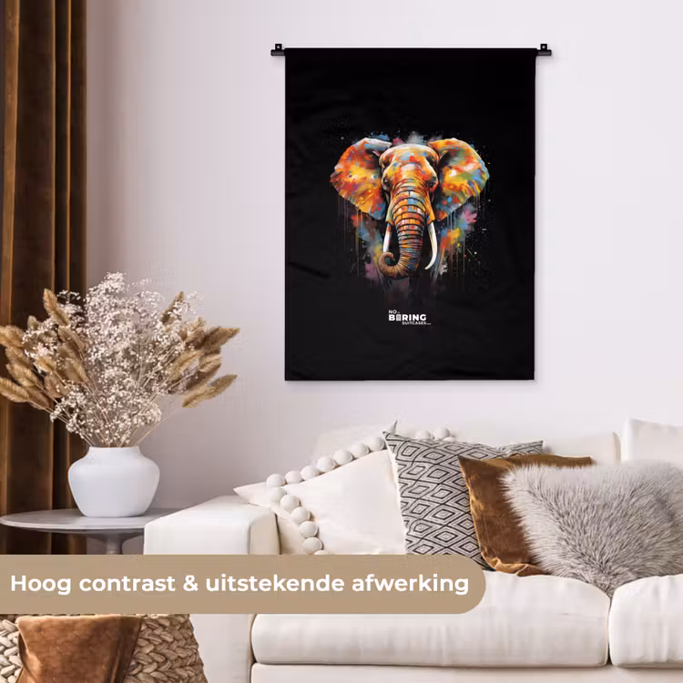 Wandkleed - Olifant versierd met kleurrijke spetters — 5