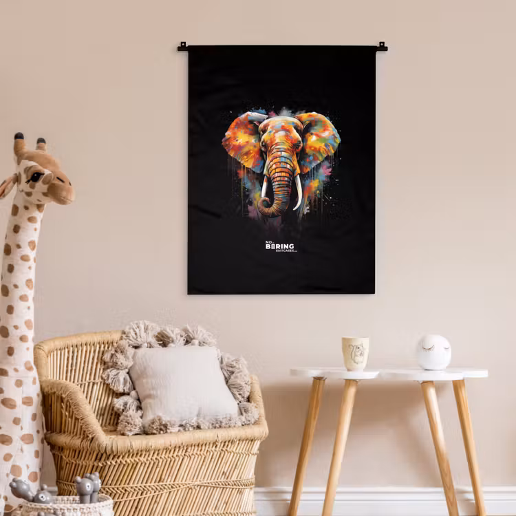 Wandkleed - Olifant versierd met kleurrijke spetters — 6