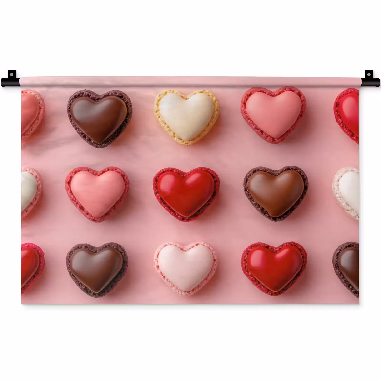 Wandkleed - Macarons - Hartjes - Kleurrijk - Roze — 1