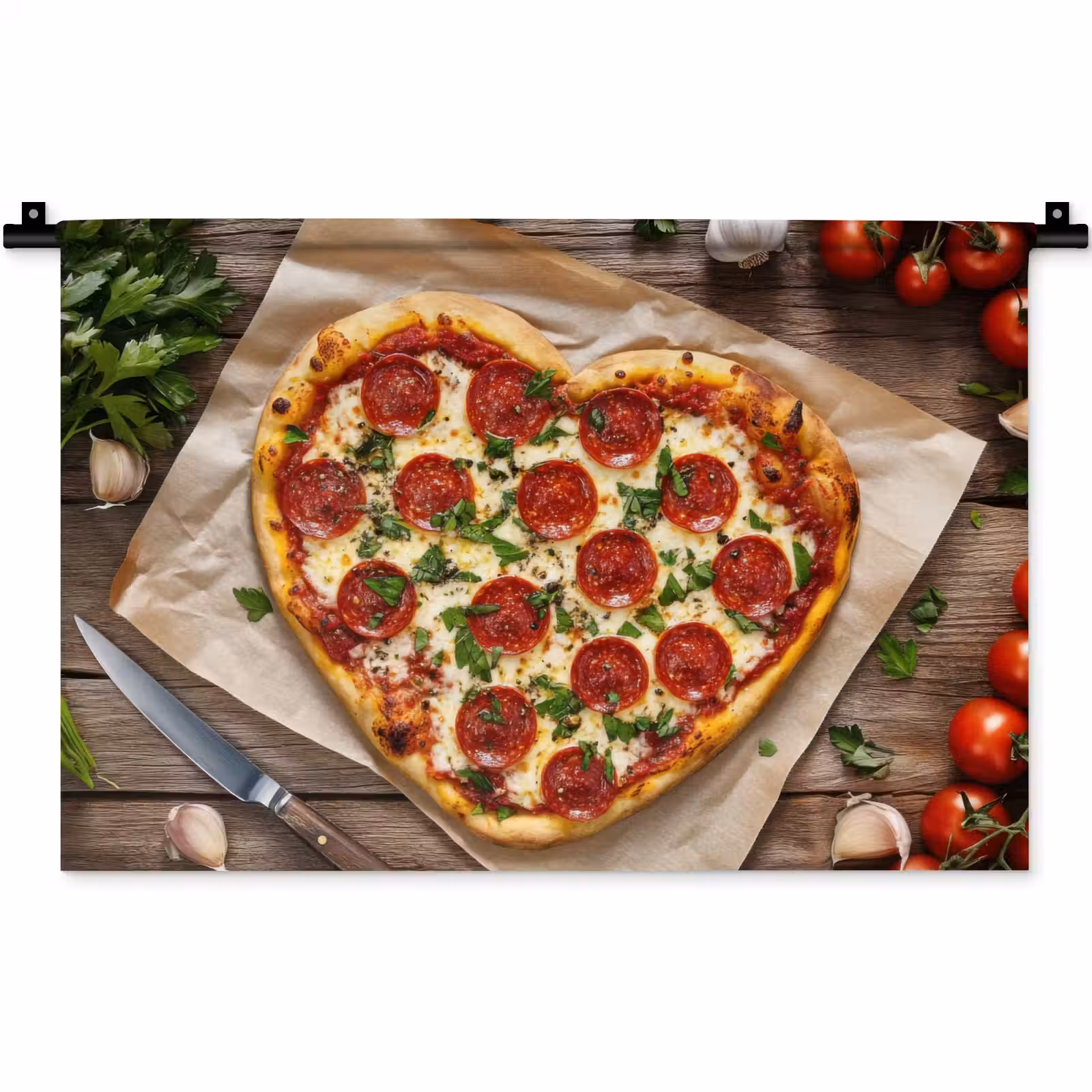 Wandkleed - Pizza - Hart - Pepperoni - Tomaat — 1