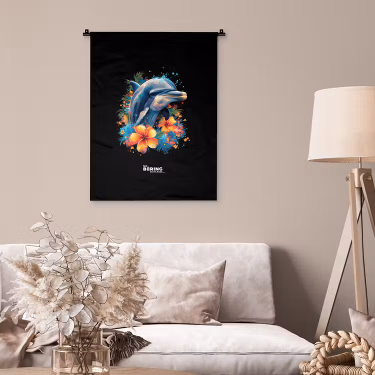 Wandkleed - Dolfijn te midden van graffiti bloemen — 2